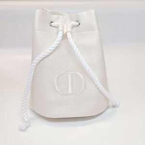 Christian DIOR Women's Ivory White New Lyocell Drawstring Makeup Cosmetic Bag